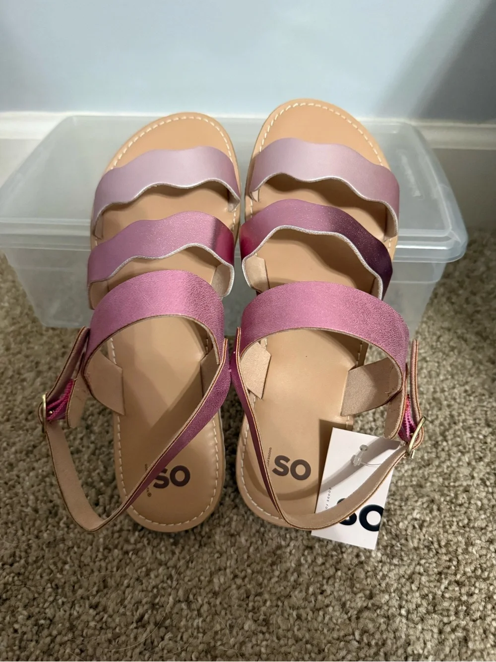 SO Girls' Pink Metallic Wave-Strap Sandals